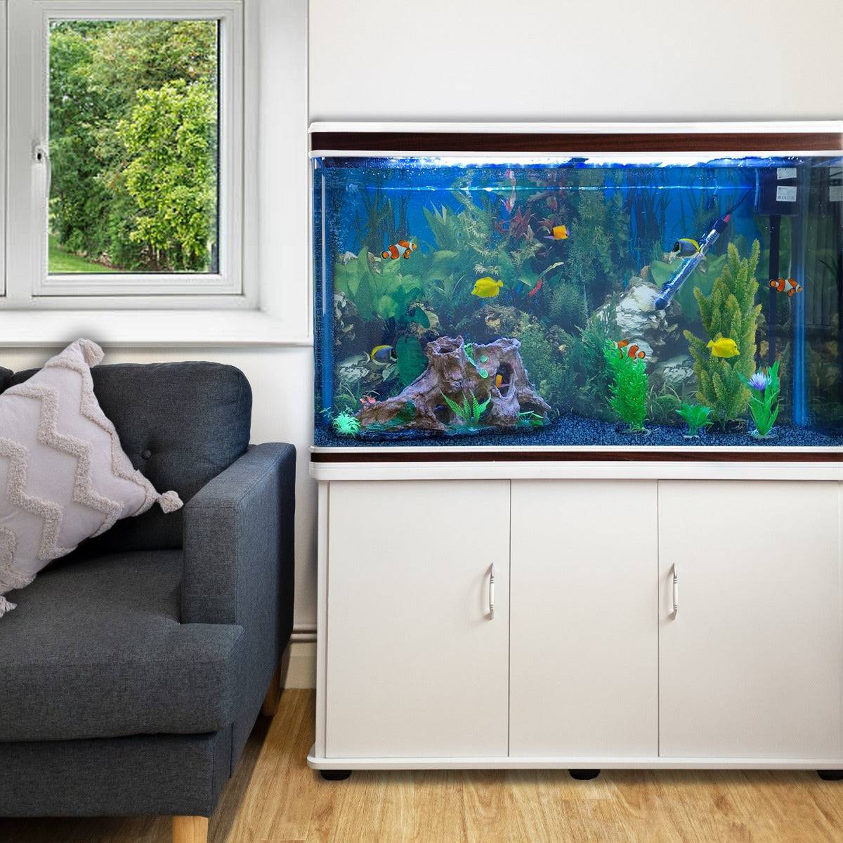 Monstershop - Aquarium Blanc avec Meuble de support Blanc assorti et Gravier Bleu - Image 2