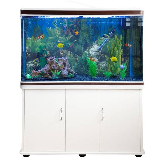 Monstershop - Aquarium Blanc avec Meuble de support Blanc assorti et Gravier Bleu - Image 1