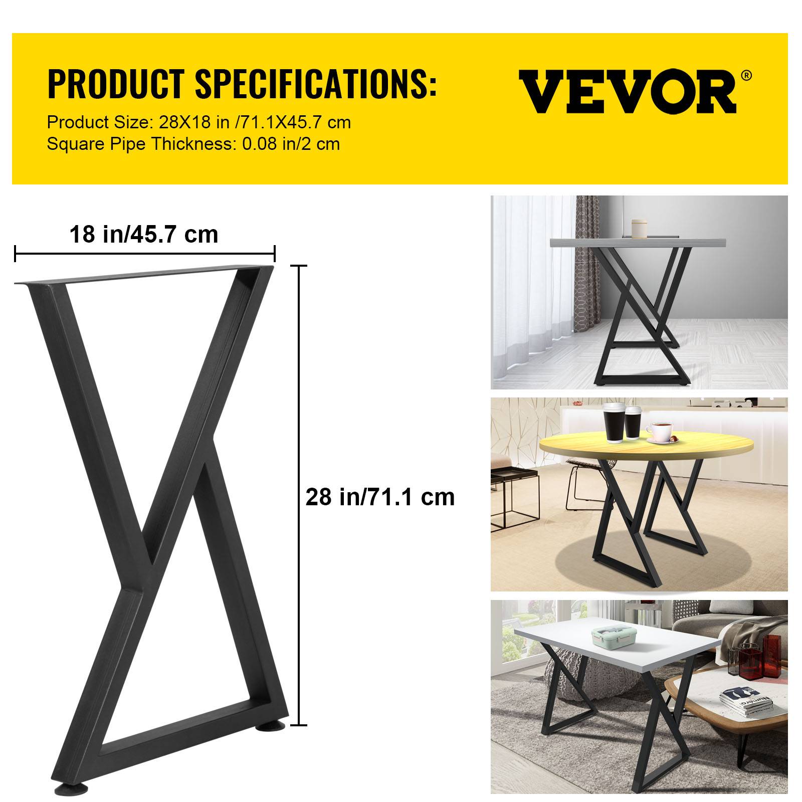 VEVOR Pieds de table métal forme Z, 71.1x45.7cm, lot de 2, avec protections sol caoutchouc. - Image 7