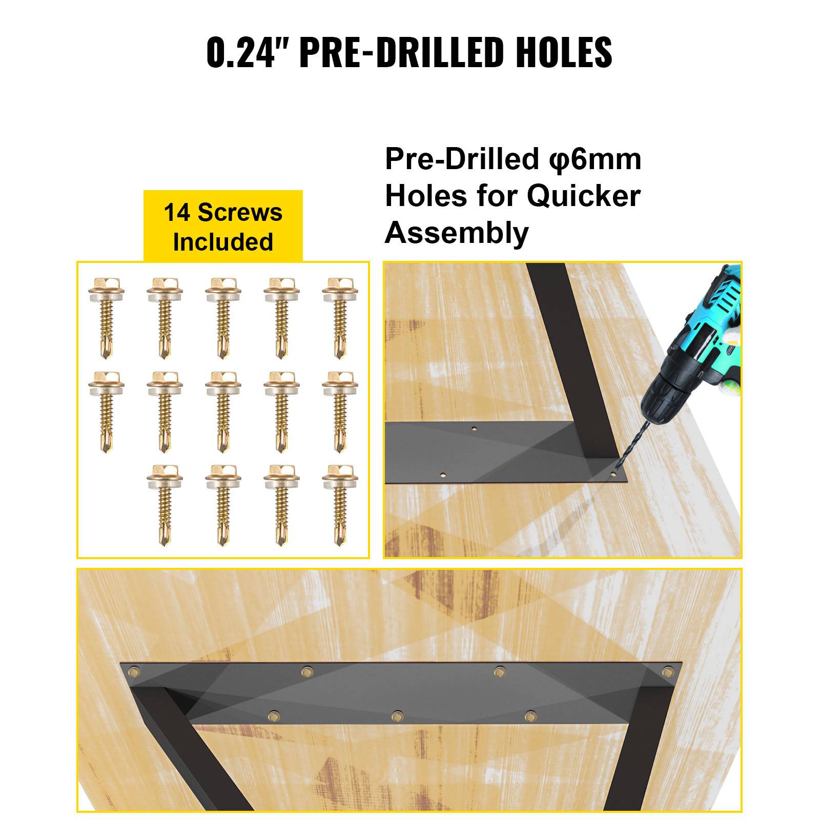 VEVOR Pieds de table métal forme Z, 71.1x45.7cm, lot de 2, avec protections sol caoutchouc. - Image 6