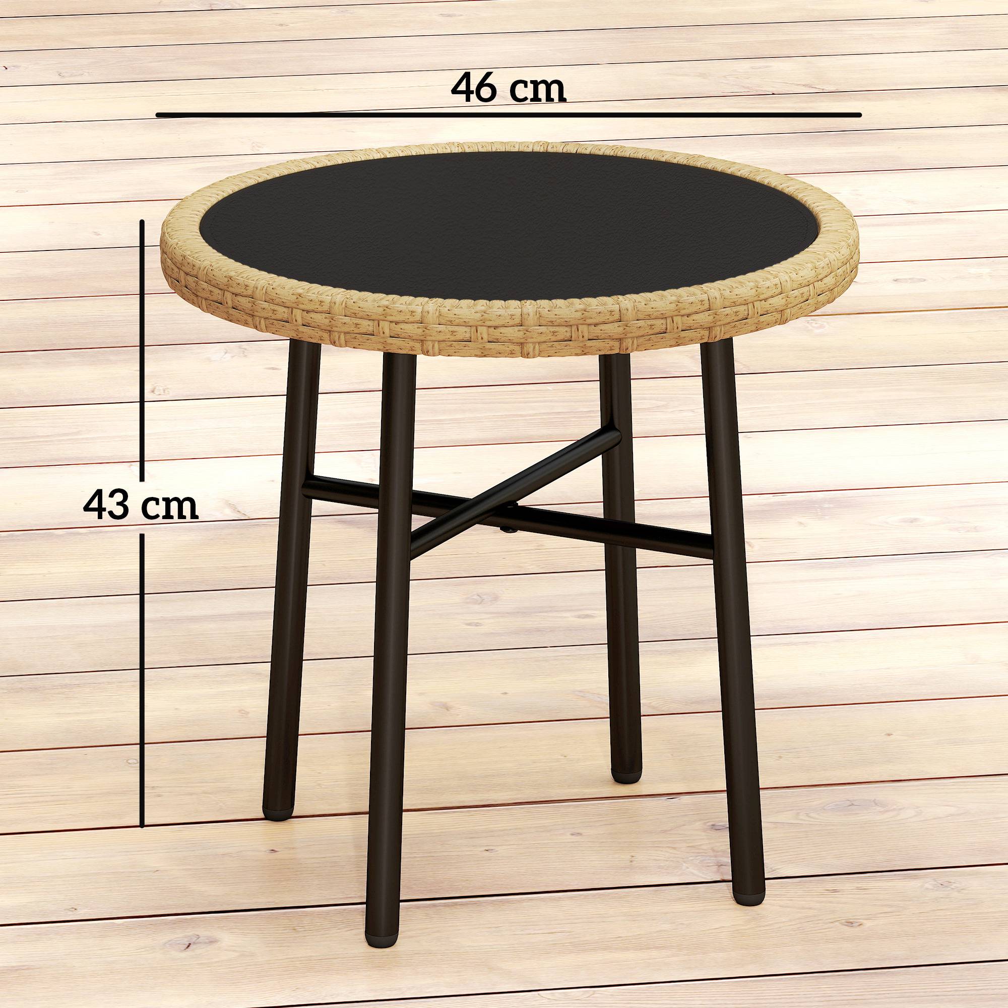 Table basse d'appoint ronde jardin résine tressée balcon plateau verre trempé 46x46x43cm naturel - ComfortXL Outdoor Living - Image 5