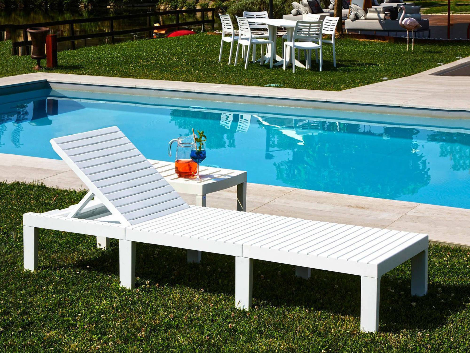 Dmora - Dmora Bains de soleil Caserta, Transat de jardin réglable, Lit d'extérieur, 100% Made in Italy, Cm 195x65h78, Blanc, avec emballage renforcé - Imagen 5