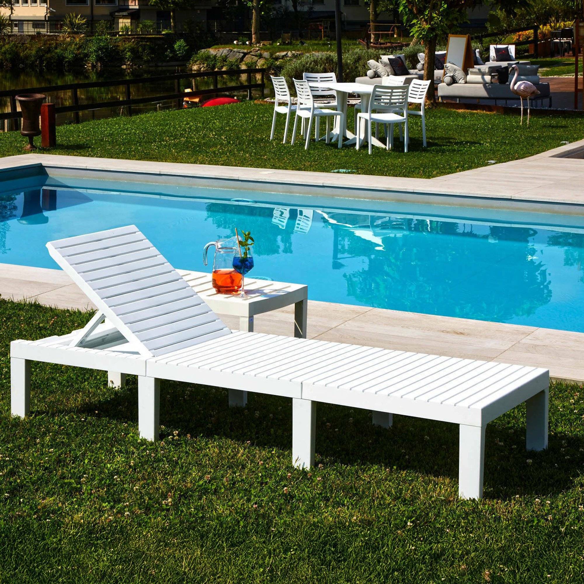 Dmora - Dmora Bains de soleil Caserta, Transat de jardin réglable, Lit d'extérieur, 100% Made in Italy, Cm 195x65h78, Blanc, avec emballage renforcé - Imagen 1