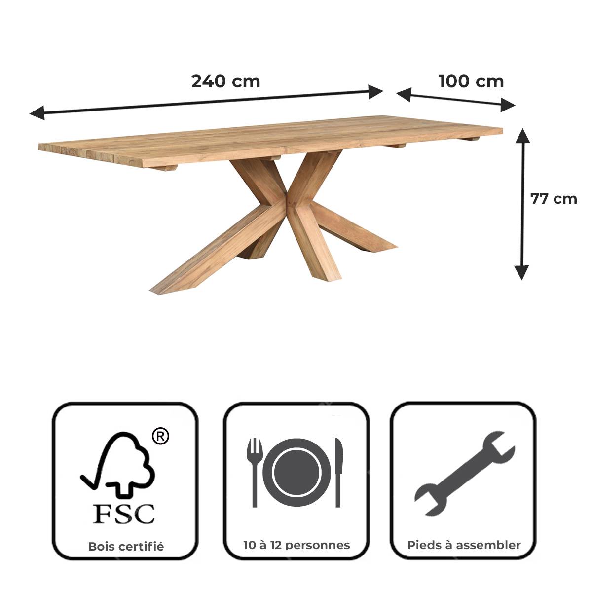 Table en teck recyclé 240 cm, Conceptual - Gecko Jardin - Imagen 9