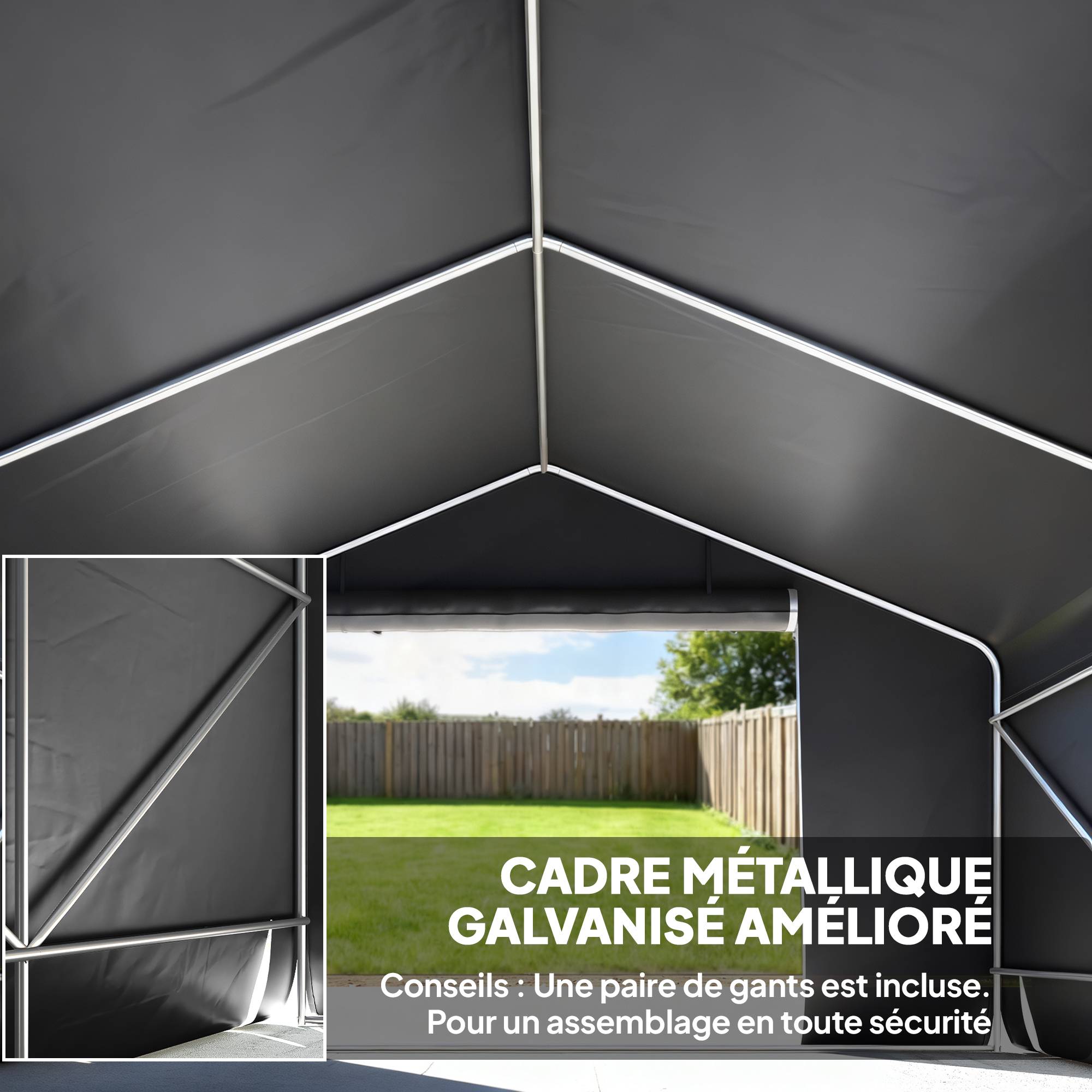 Abri de Jardin Tente de Stockage Imperméable pour Moto 300 x 300 x 210 cm Porte Enroulable - Image 6