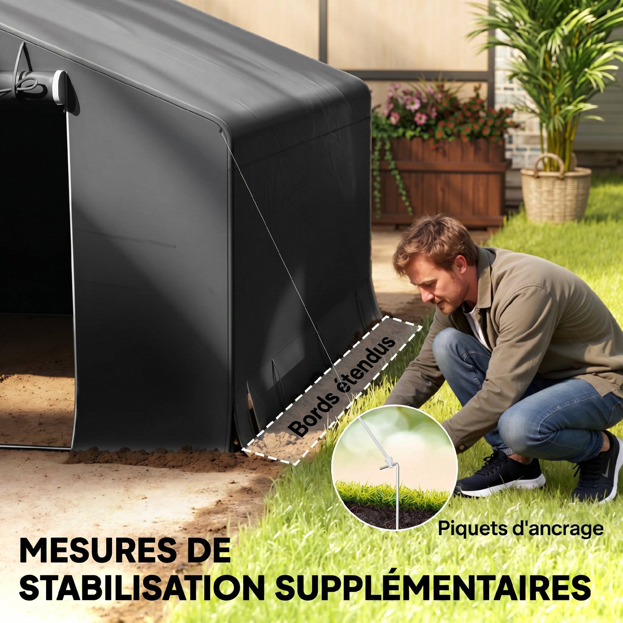 Abri de Jardin Tente de Stockage Imperméable pour Moto 300 x 300 x 210 cm Porte Enroulable - Image 9