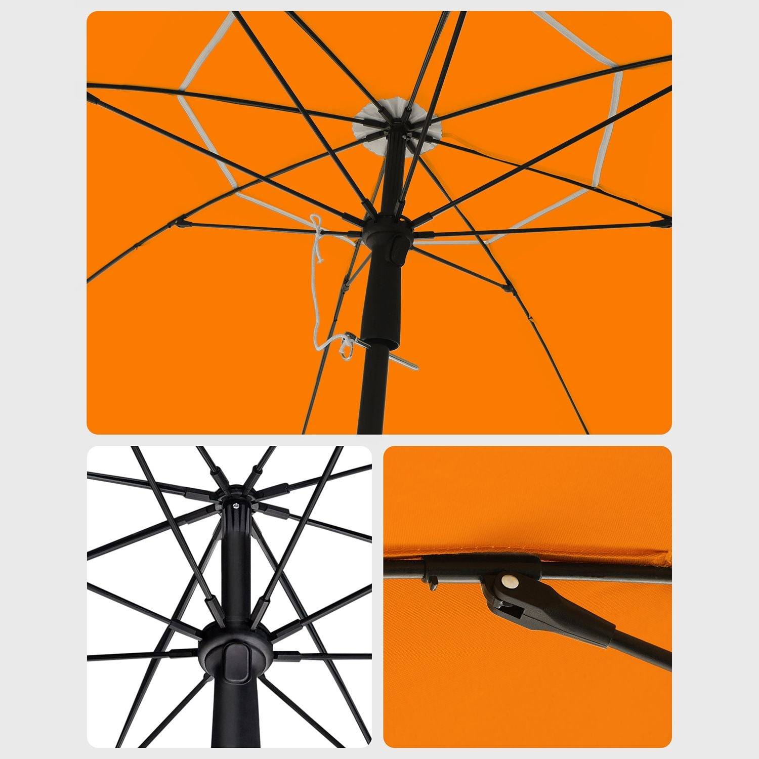 Helloshop26 - Parasol de jardin ø 2 m ombrelle protection upf 50+ inclinable portable résistant au vent baleines en fibre de verre avec sac orange - Imagen 5