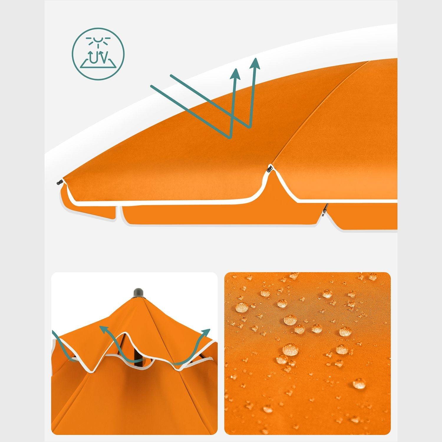 Helloshop26 - Parasol de jardin ø 2 m ombrelle protection upf 50+ inclinable portable résistant au vent baleines en fibre de verre avec sac orange - Imagen 3