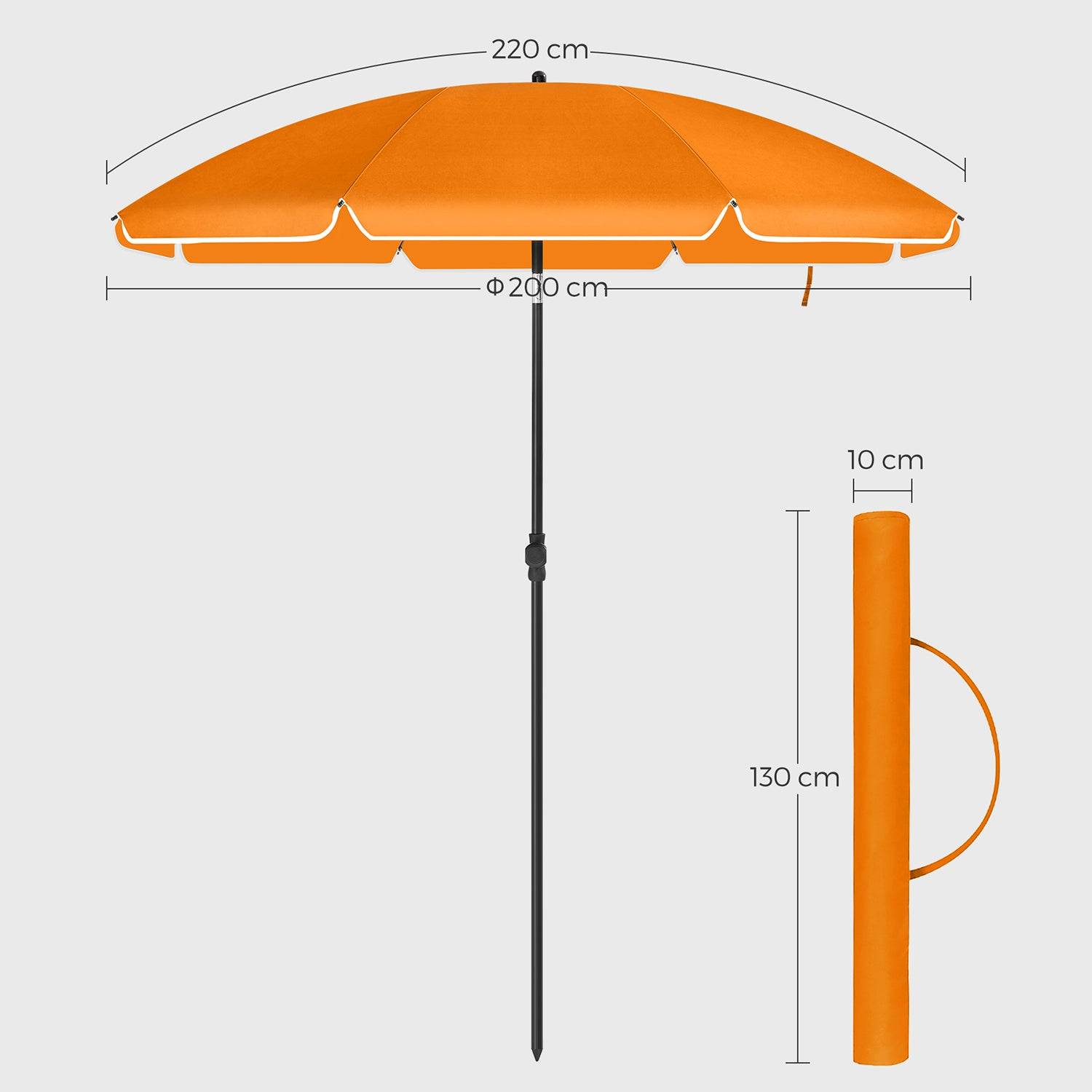 Helloshop26 - Parasol de jardin ø 2 m ombrelle protection upf 50+ inclinable portable résistant au vent baleines en fibre de verre avec sac orange - Imagen 4