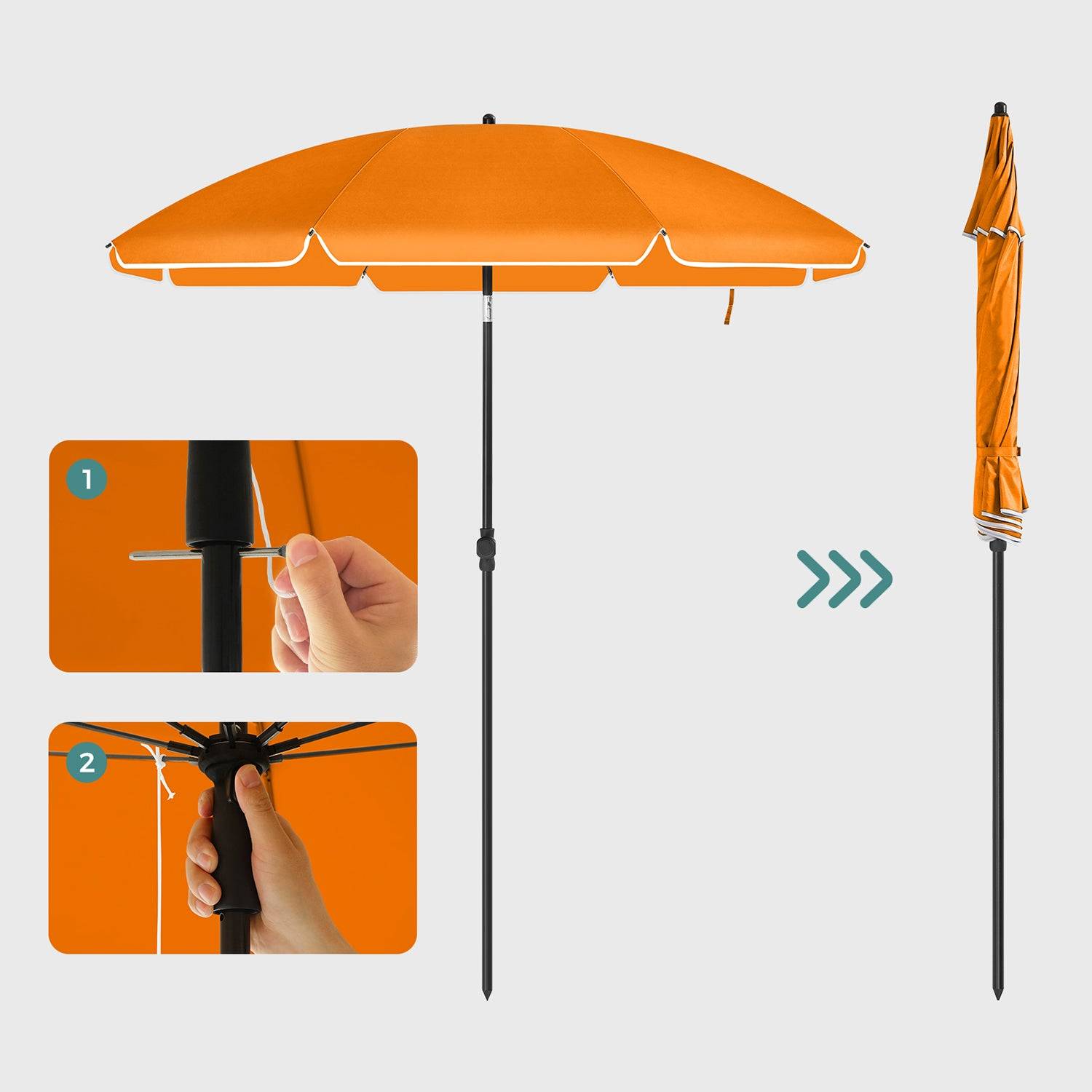 Helloshop26 - Parasol de jardin ø 2 m ombrelle protection upf 50+ inclinable portable résistant au vent baleines en fibre de verre avec sac orange - Imagen 2