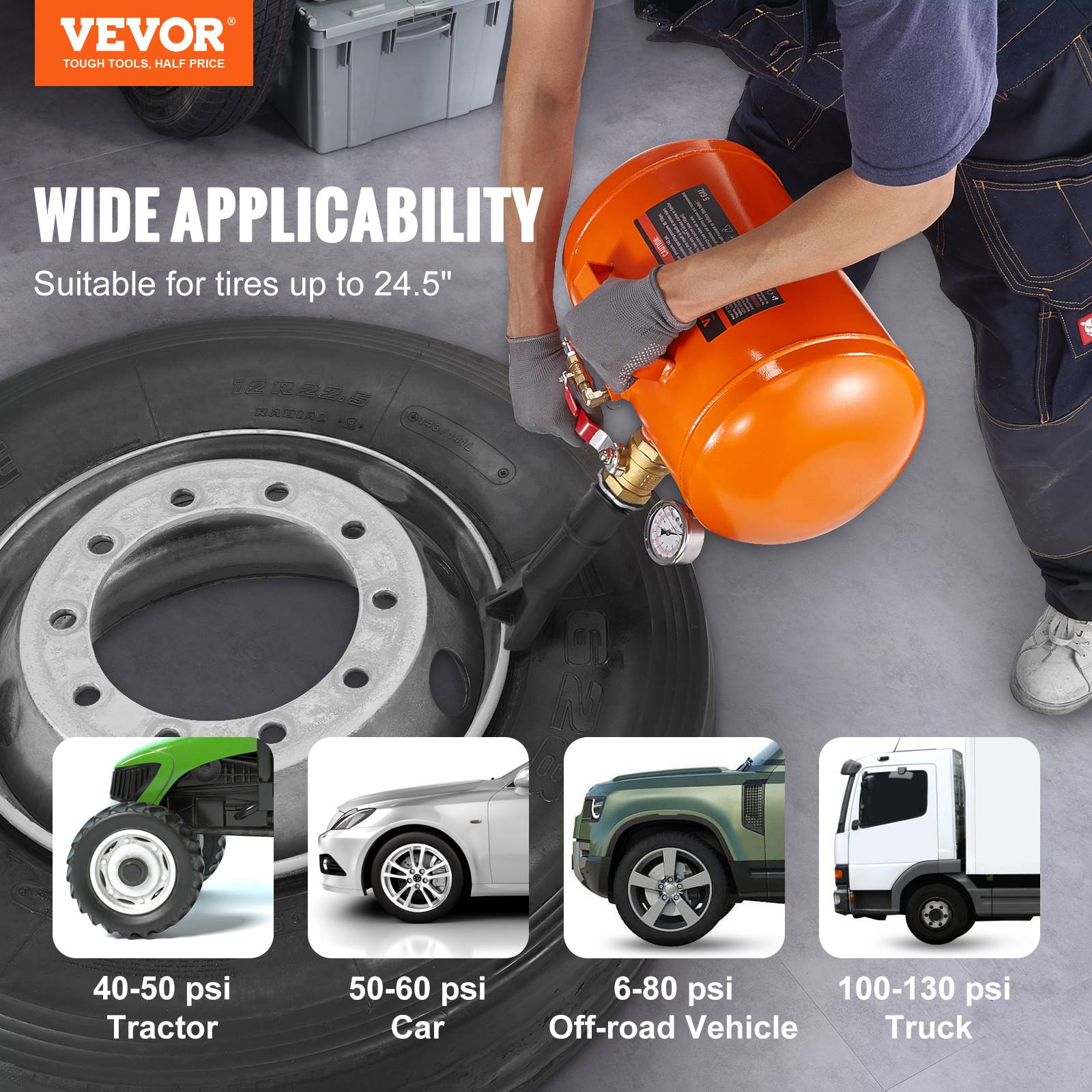 VEVOR Canon à air 19L, gonfleur pneus 145 PSI, portable 85-116 PSI, pour véhicules, atelier. - Image 2