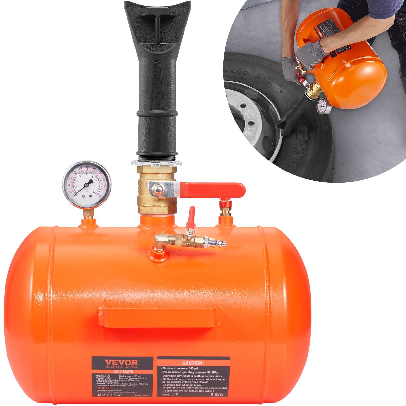 VEVOR Canon à air 19L, gonfleur pneus 145 PSI, portable 85-116 PSI, pour véhicules, atelier. - Image 1