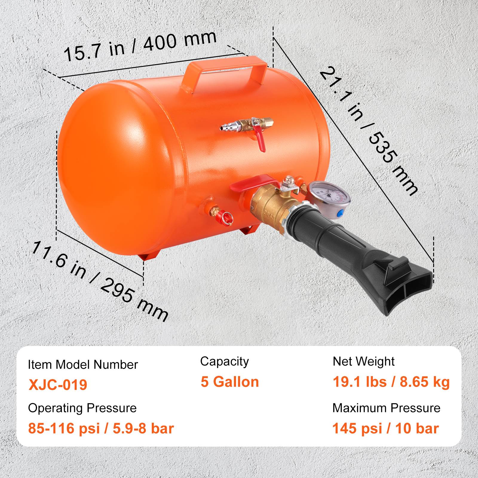 VEVOR Canon à air 19L, gonfleur pneus 145 PSI, portable 85-116 PSI, pour véhicules, atelier. - Image 7