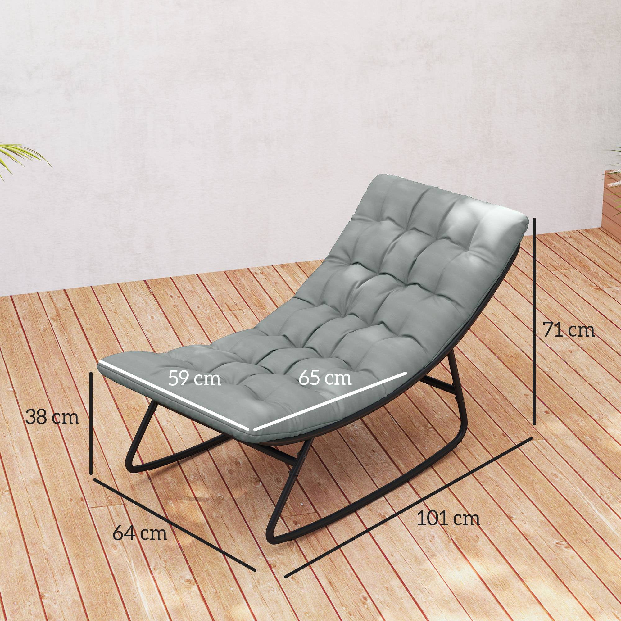Sans Marque - Lot de 2 fauteuils à bascule extérieur avec coussins épais, siège tissu textilène respirant et cadre en acier, gris - Image 5