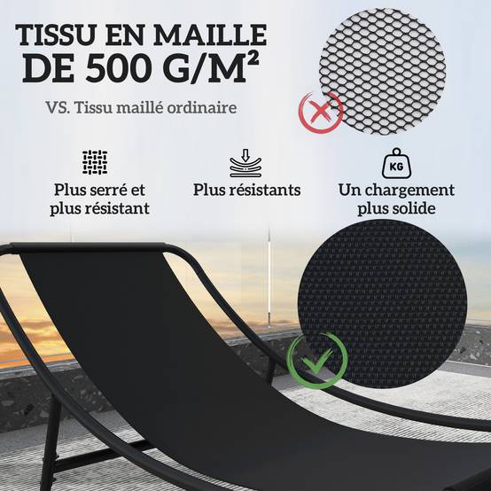Sans Marque - Lot de 2 fauteuils à bascule extérieur avec coussins épais, siège tissu textilène respirant et cadre en acier, gris - Image 8