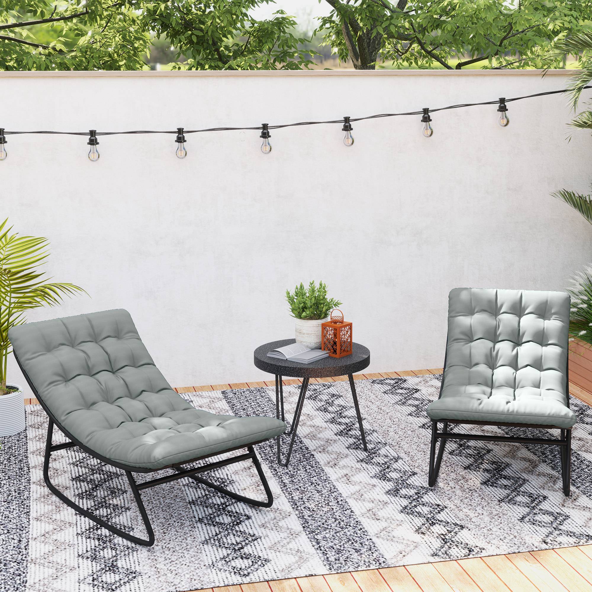 Sans Marque - Lot de 2 fauteuils à bascule extérieur avec coussins épais, siège tissu textilène respirant et cadre en acier, gris - Image 10