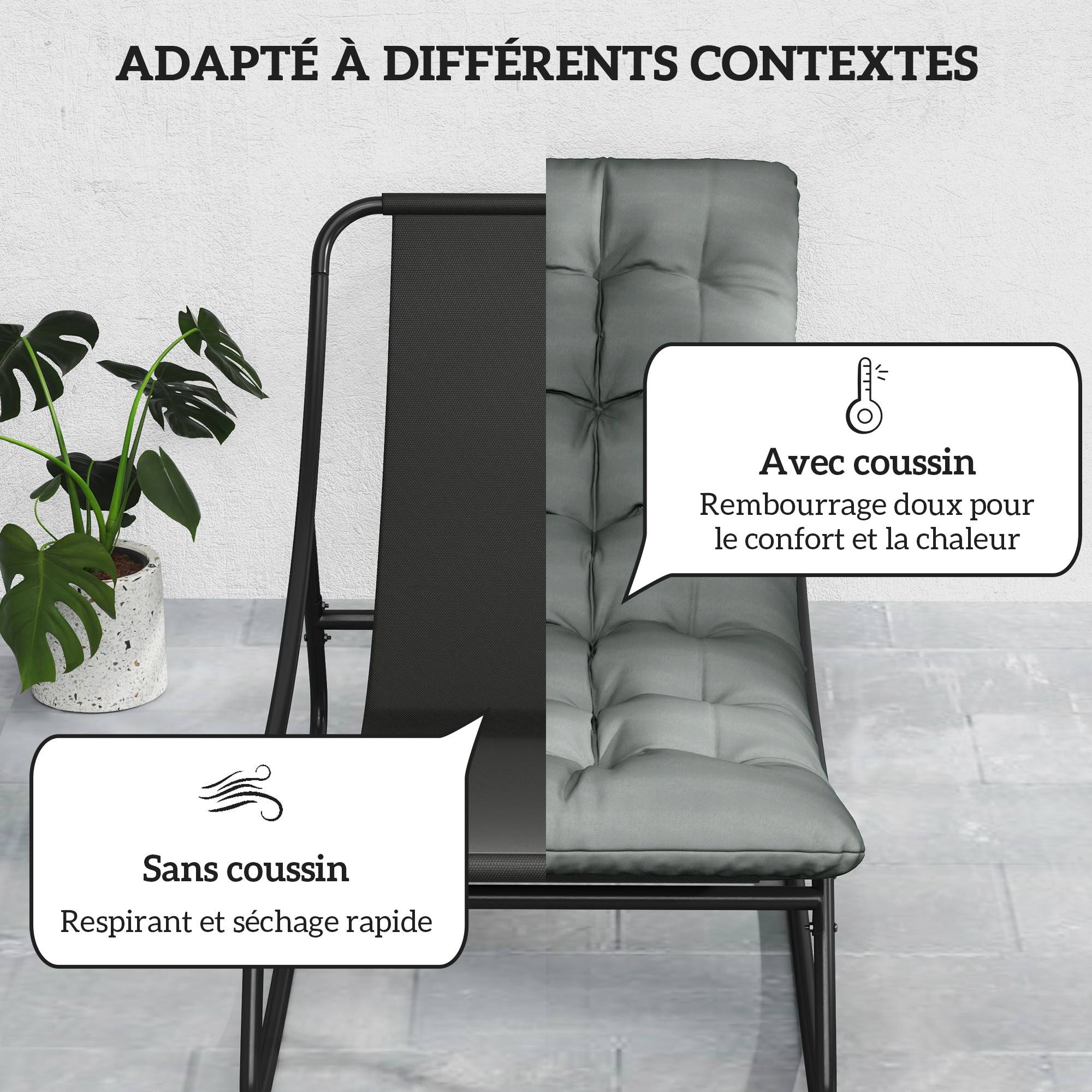 Sans Marque - Lot de 2 fauteuils à bascule extérieur avec coussins épais, siège tissu textilène respirant et cadre en acier, gris - Image 7