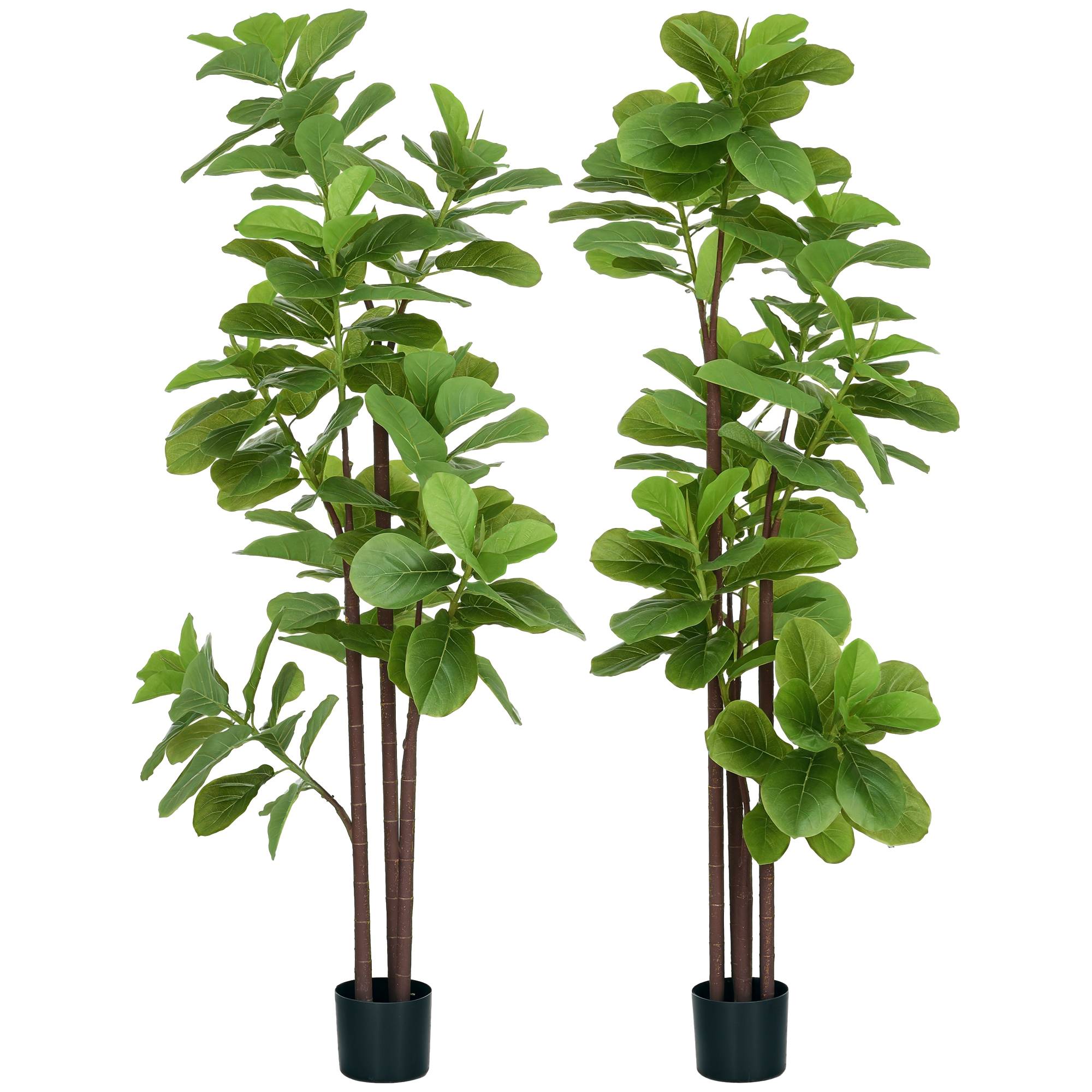 Lot 2 Figuiers Artificiels Plastique Décoration Intérieur Ficus Lyrata 180cm Vert - ComfortXL Outdoor Living - Image 1
