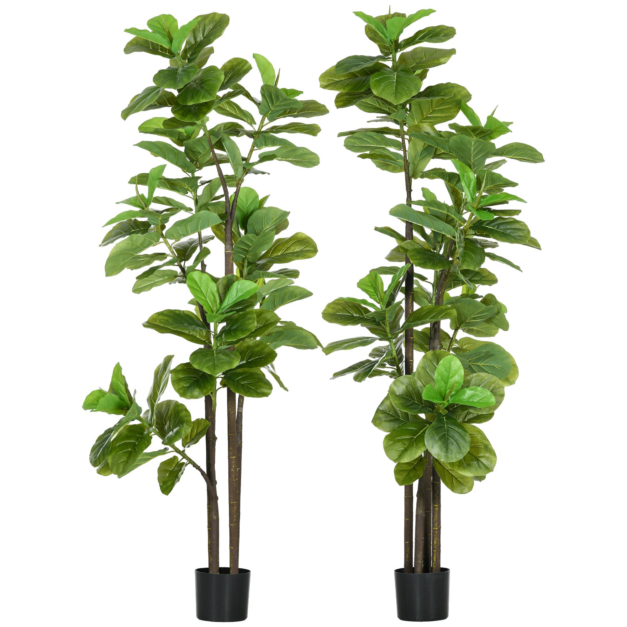 Lot 2 Figuiers Artificiels Plastique Décoration Intérieur Ficus Lyrata 180cm Vert - ComfortXL Outdoor Living - Image 2