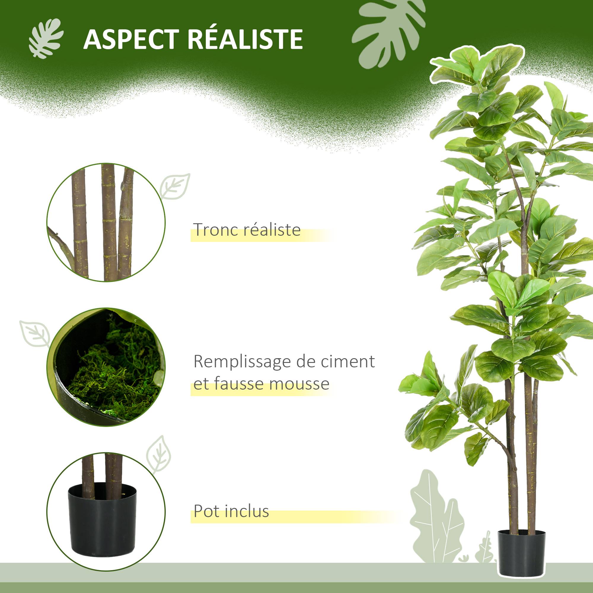 Lot 2 Figuiers Artificiels Plastique Décoration Intérieur Ficus Lyrata 180cm Vert - ComfortXL Outdoor Living - Image 7
