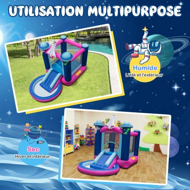 Helloshop26 - Toboggan aquatique gonflable thème de l'espace avec piscine à eclaboussures toboggan sac de transport piquets sans gonfleur - Imagen 3