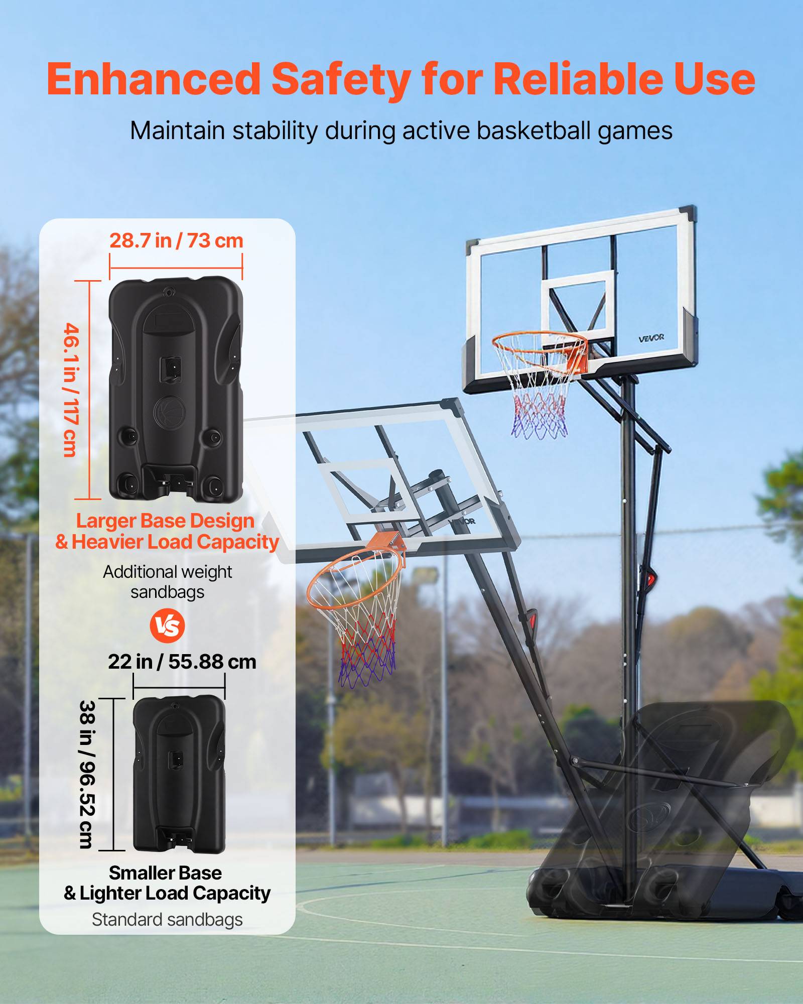 Vevor - VEVOR Panier de basket portable, panneau PC 139 cm, hauteur réglable 3,05 m, base remplissable, roues pivotantes, filet résistant, montage inclus. - Image 3