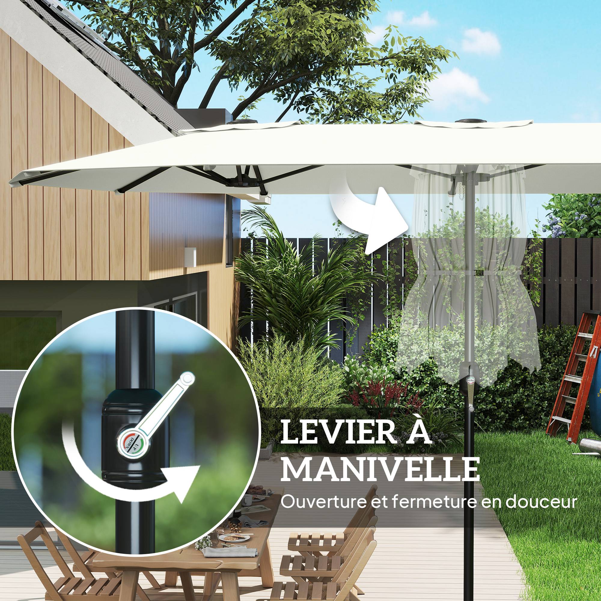 Parasol double en polyester et métal crème 247 x 247 x 256 cm - PANGIVO - Image 9