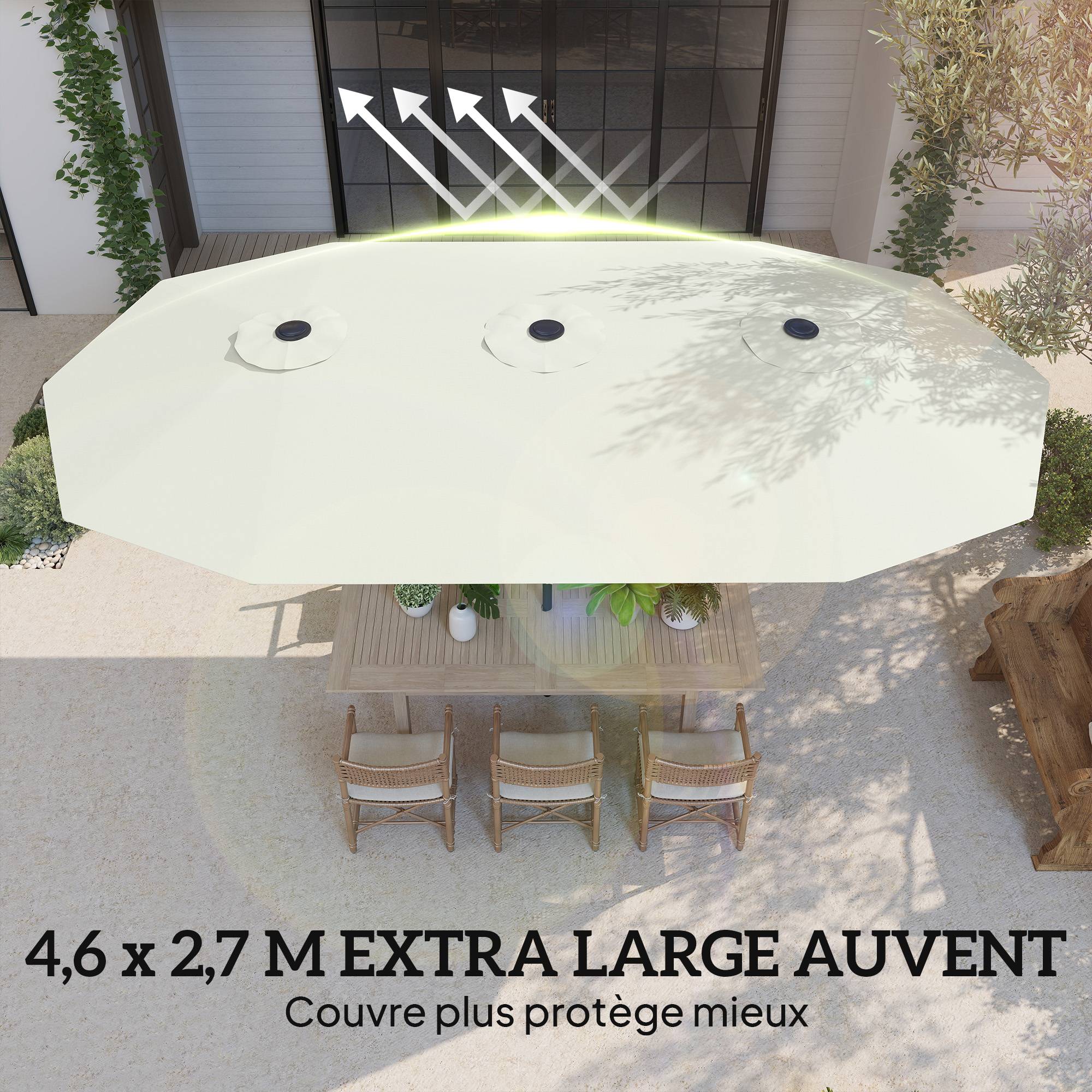 Parasol double en polyester et métal crème 247 x 247 x 256 cm - PANGIVO - Image 6