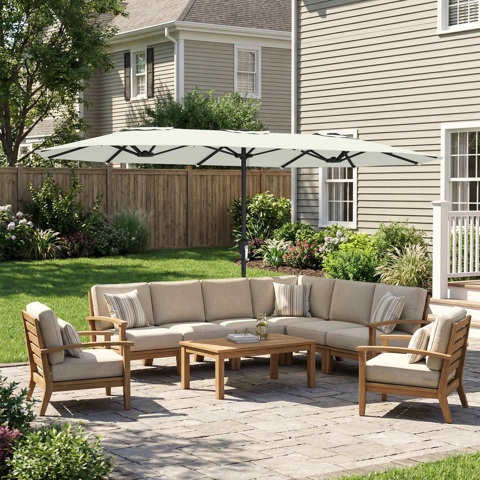 Parasol double en polyester et métal crème 247 x 247 x 256 cm - PANGIVO - Image 3