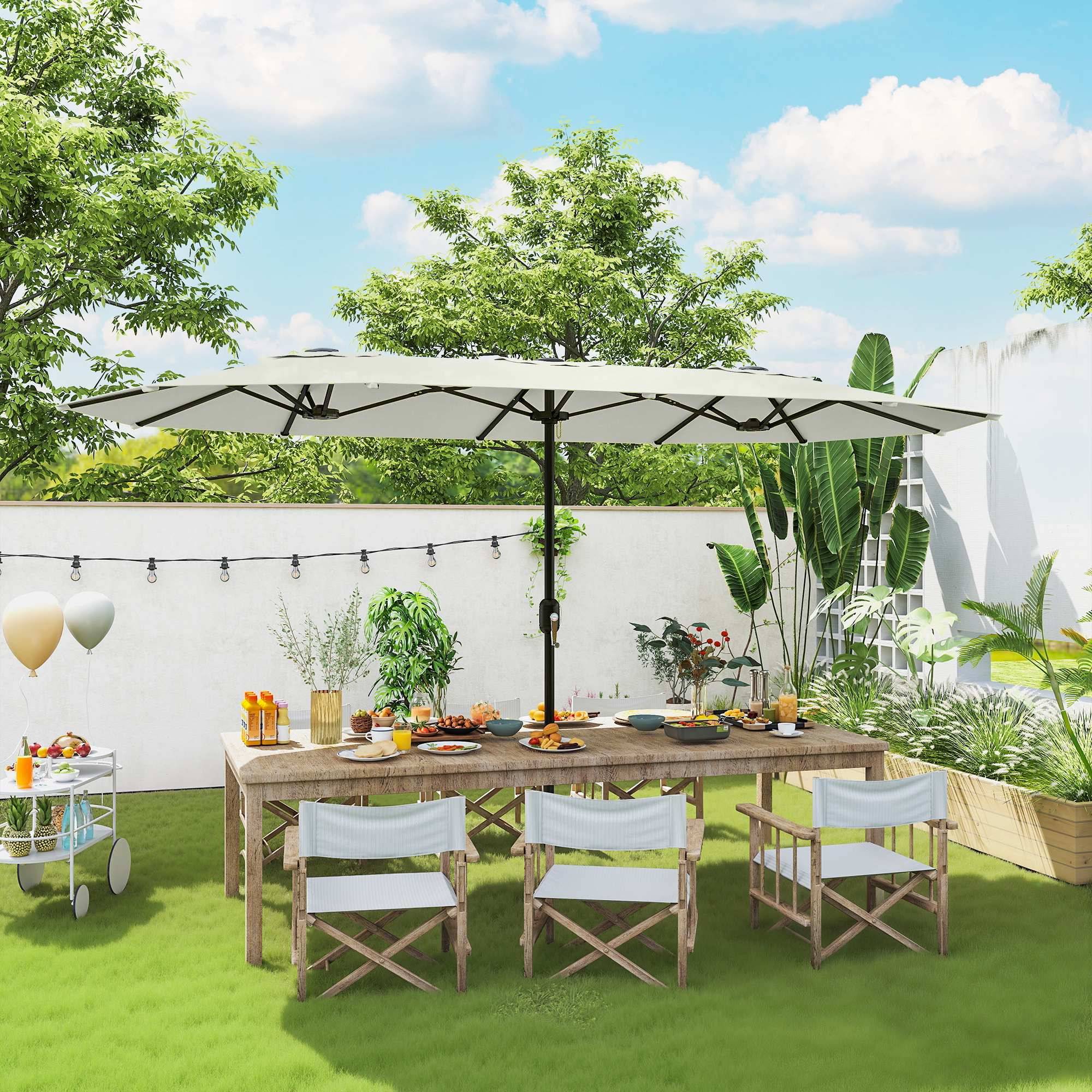 Parasol double en polyester et métal crème 247 x 247 x 256 cm - PANGIVO - Image 4