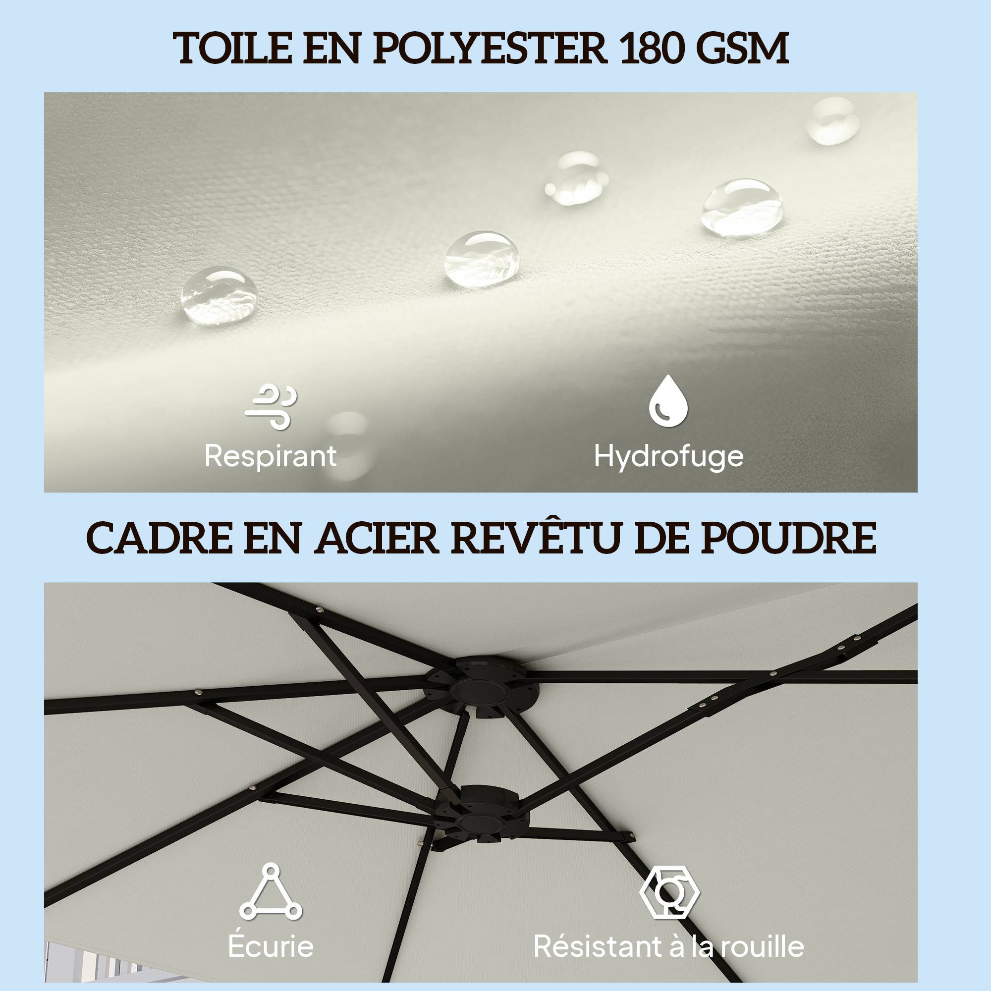 Parasol double en polyester et métal crème 247 x 247 x 256 cm - PANGIVO - Image 8