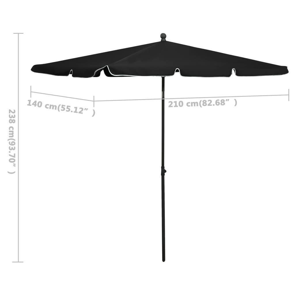 Helloshop26 - Parasol de jardin avec mât 210 x 140 cm noir - Imagen 6