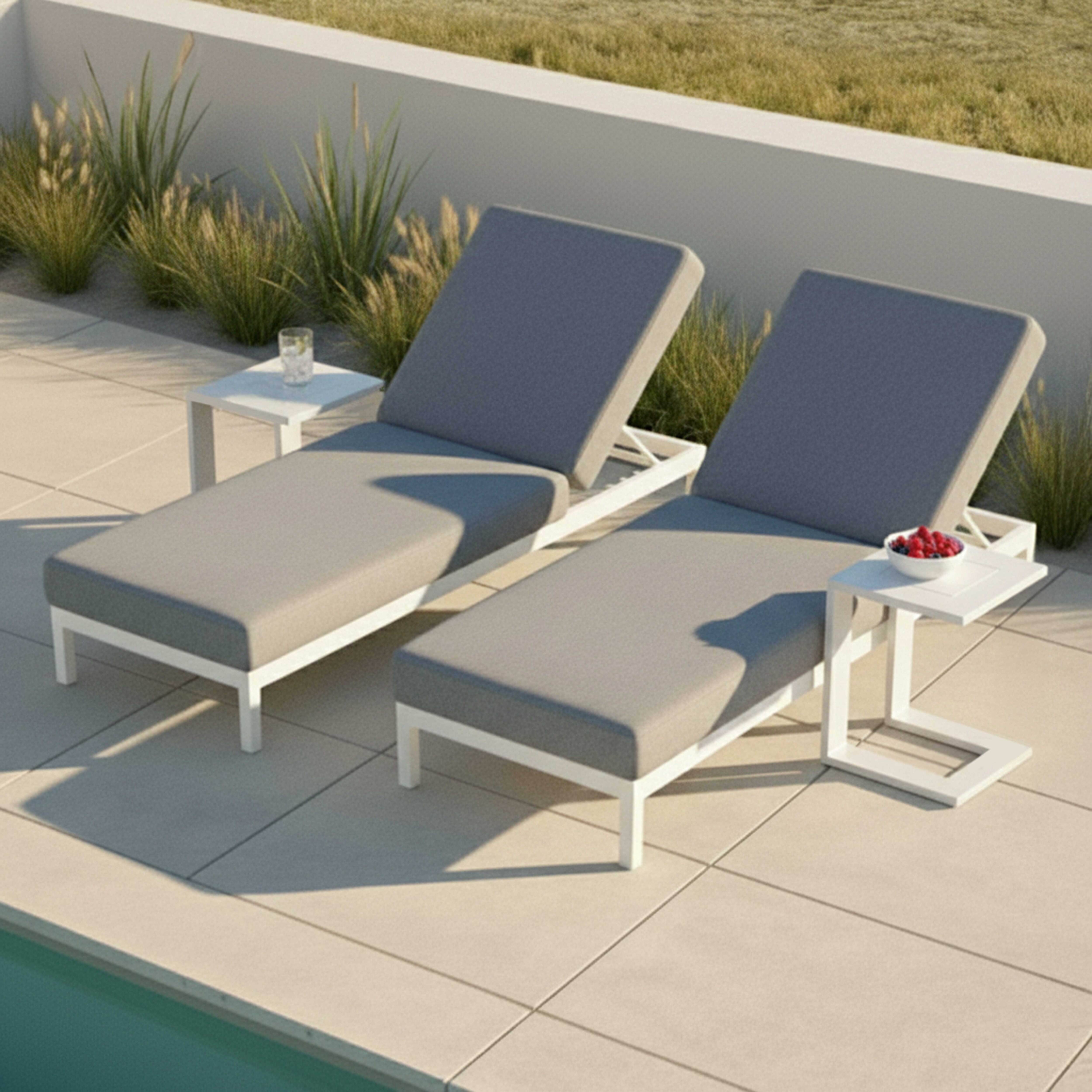 Oviala - Lot de 2 bains de soleil inclinable avec tablettes gris clair Galapagos - Oviala - Imagen 2