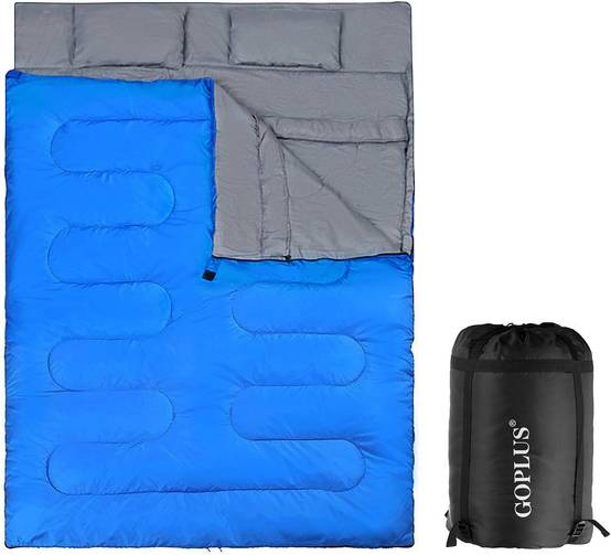Sac de Couchage pour 2 Personnes avec 2 Oreillers Résistant au Vent et Imperméable Idéal pour la Randonnée, Les Voyages, Le Camping, et Les Activités - Image 1