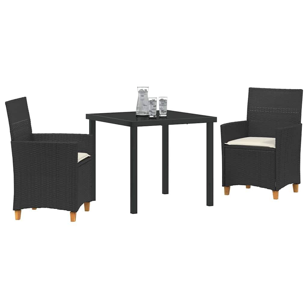 Petit Salon de Jardin 2 Personnes Polyrotin Table Verre pour Balcon Design Moderne Noir – ComfortXL Outdoor Living - Image 3