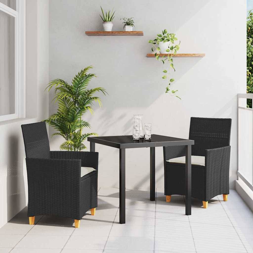 Petit Salon de Jardin 2 Personnes Polyrotin Table Verre pour Balcon Design Moderne Noir – ComfortXL Outdoor Living - Image 1