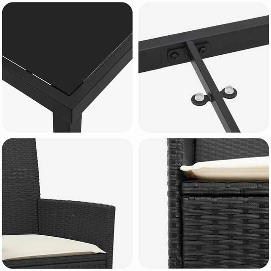 Petit Salon de Jardin 2 Personnes Polyrotin Table Verre pour Balcon Design Moderne Noir – ComfortXL Outdoor Living - Image 9