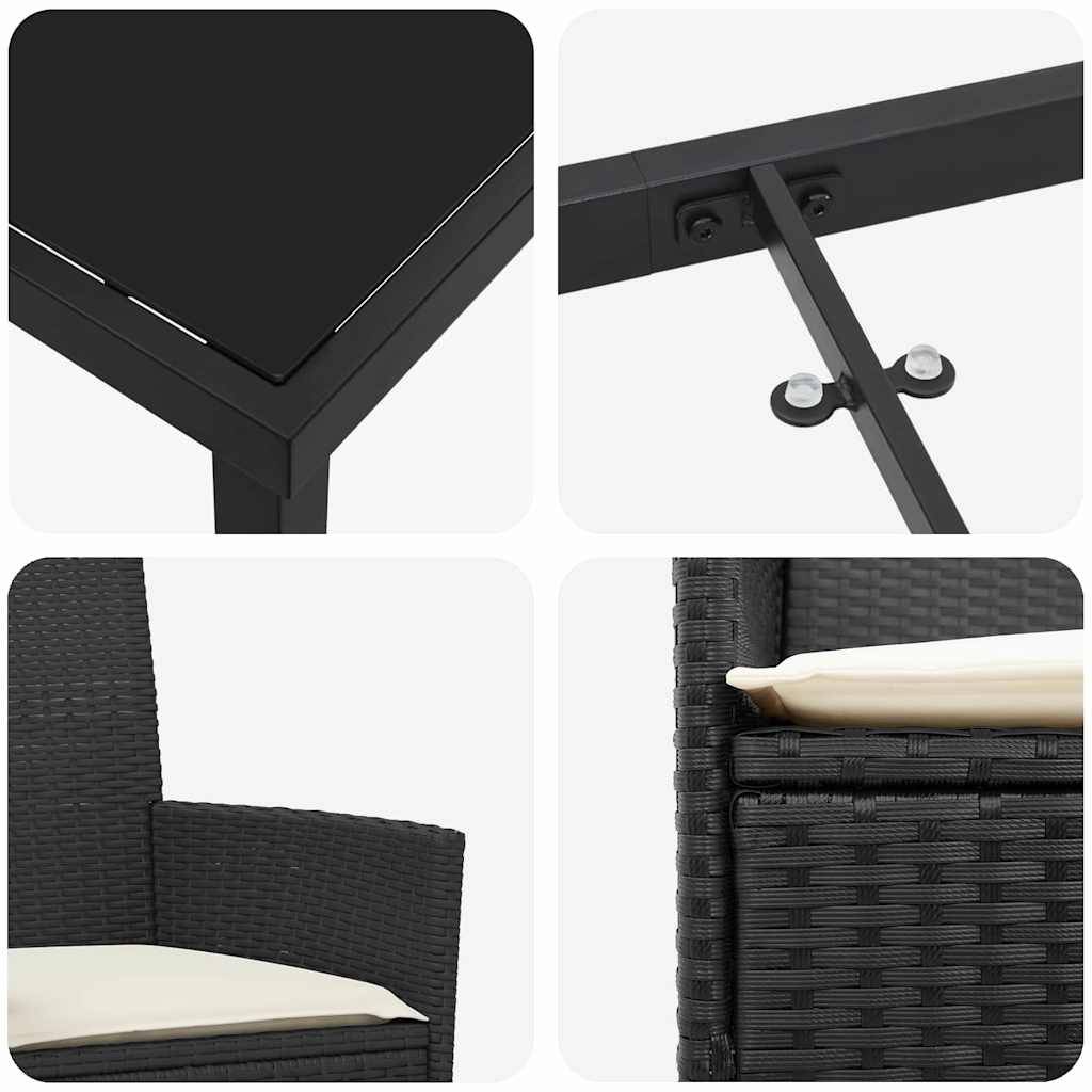 Petit Salon de Jardin 2 Personnes Polyrotin Table Verre pour Balcon Design Moderne Noir – ComfortXL Outdoor Living - Image 9
