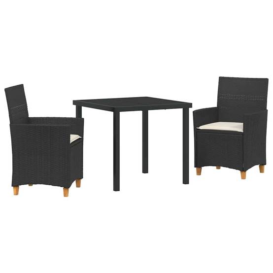 Petit Salon de Jardin 2 Personnes Polyrotin Table Verre pour Balcon Design Moderne Noir – ComfortXL Outdoor Living - Image 2