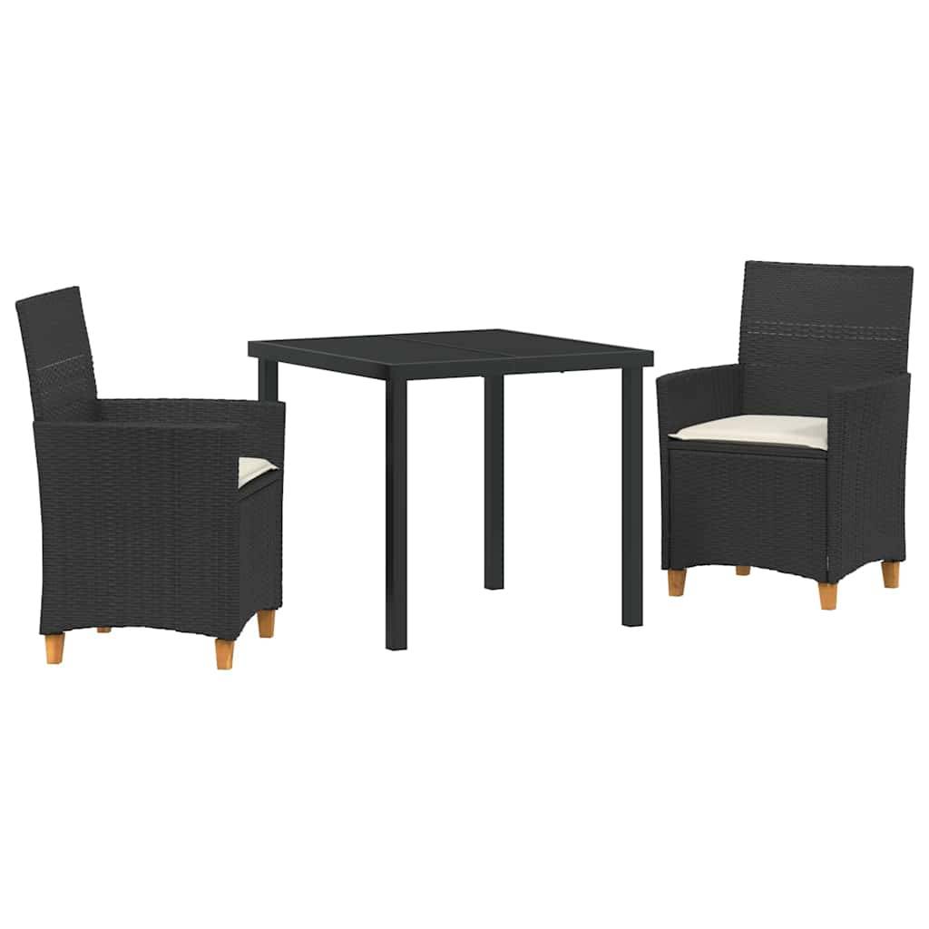 Petit Salon de Jardin 2 Personnes Polyrotin Table Verre pour Balcon Design Moderne Noir – ComfortXL Outdoor Living - Image 2