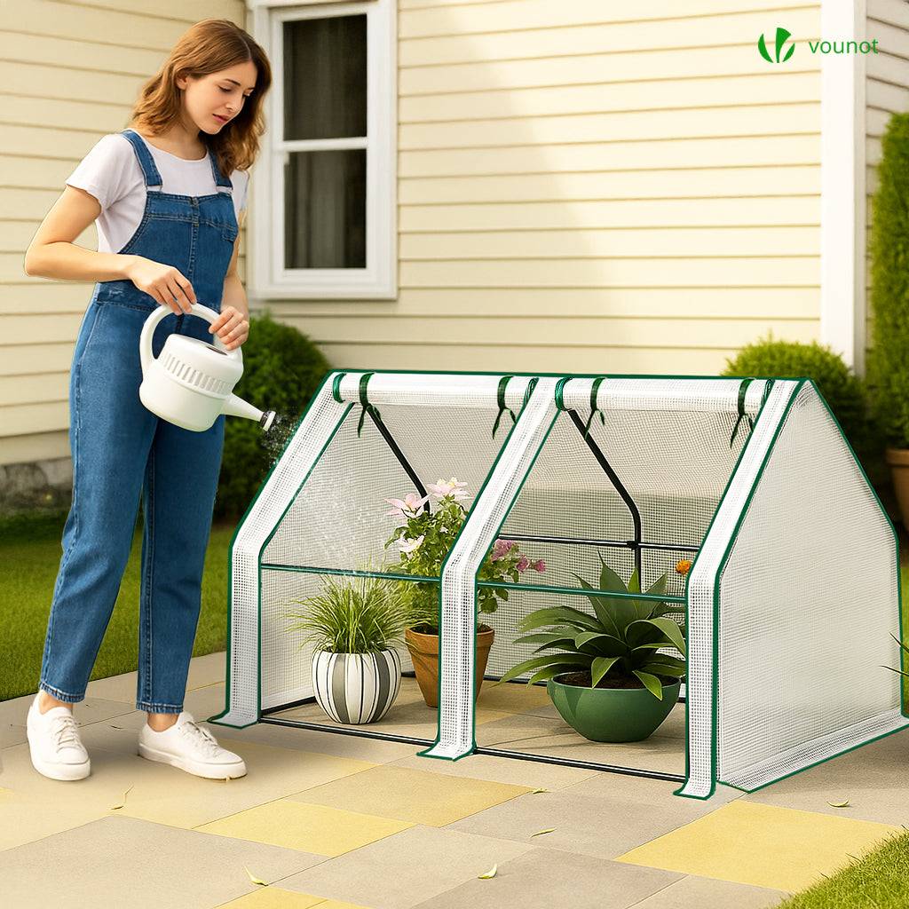 Mini Serre de jardin avec 2 portes enroulables bache PE renforcee 135g/m2 180x90x90cm Blanc - Image 4