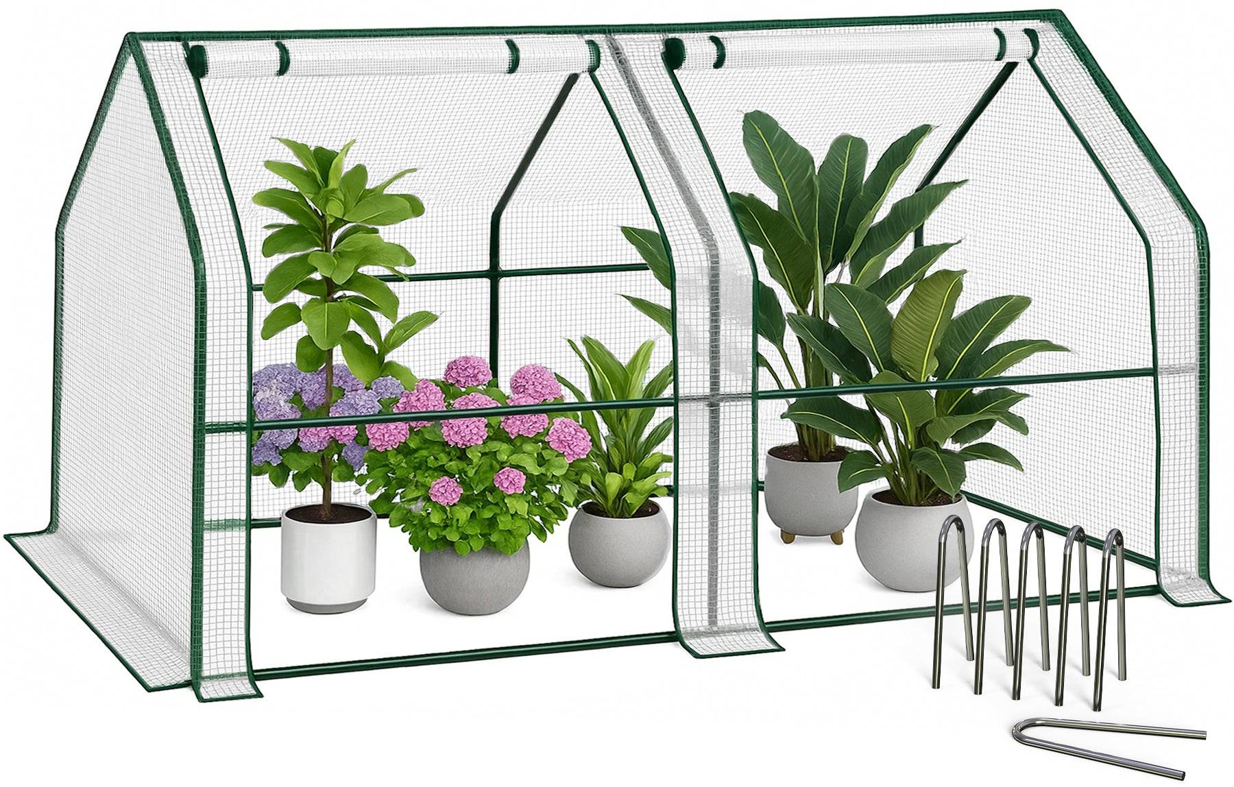 Mini Serre de jardin avec 2 portes enroulables bache PE renforcee 135g/m2 180x90x90cm Blanc - Image 1
