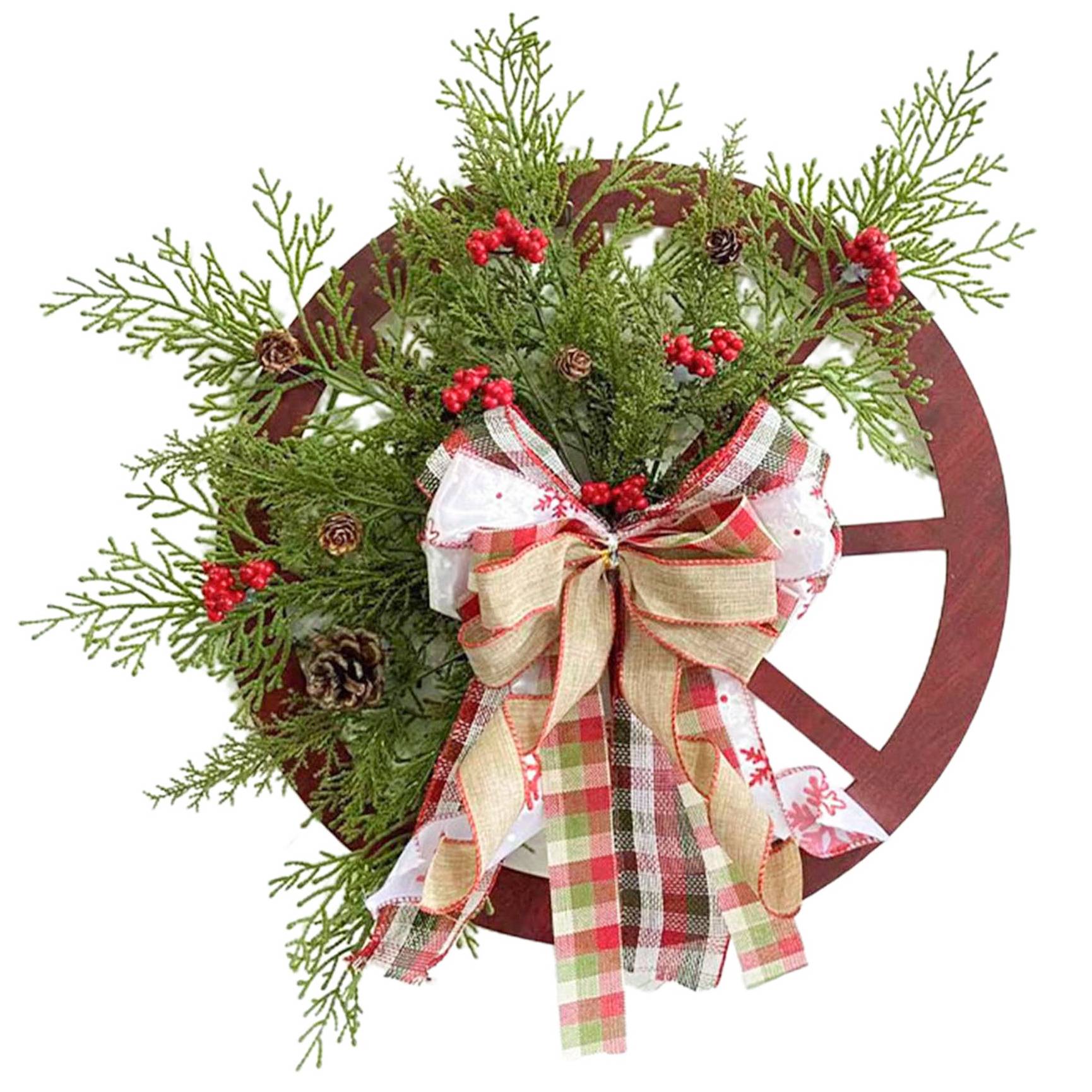 Couronne de roue de chariot de Noël de 40 cm, guirlande artificielle suspendue, décorations de Noël, ornement de couronne de Noël, fournitures de fête - Image 1