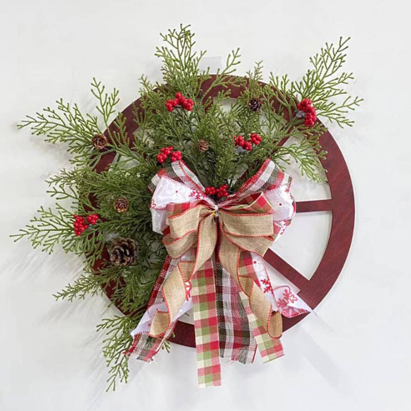 Couronne de roue de chariot de Noël de 40 cm, guirlande artificielle suspendue, décorations de Noël, ornement de couronne de Noël, fournitures de fête - Image 2