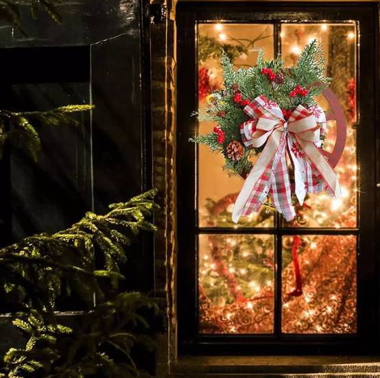 Couronne de roue de chariot de Noël de 40 cm, guirlande artificielle suspendue, décorations de Noël, ornement de couronne de Noël, fournitures de fête - Image 4