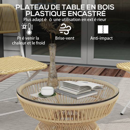 Table basse de jardin résine tressée et verre trempé 60 x 60 x 37 cm - PANGIVO - Image 7