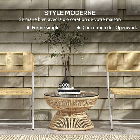 Table basse de jardin résine tressée et verre trempé 60 x 60 x 37 cm - PANGIVO - Image 6
