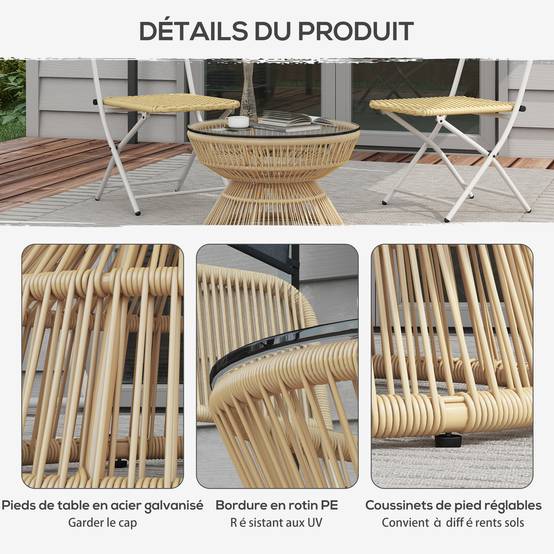Table basse de jardin résine tressée et verre trempé 60 x 60 x 37 cm - PANGIVO - Image 8