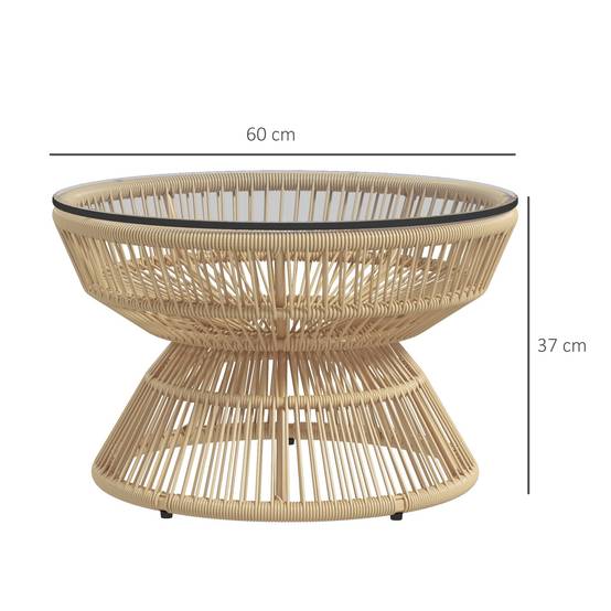Table basse de jardin résine tressée et verre trempé 60 x 60 x 37 cm - PANGIVO - Image 5