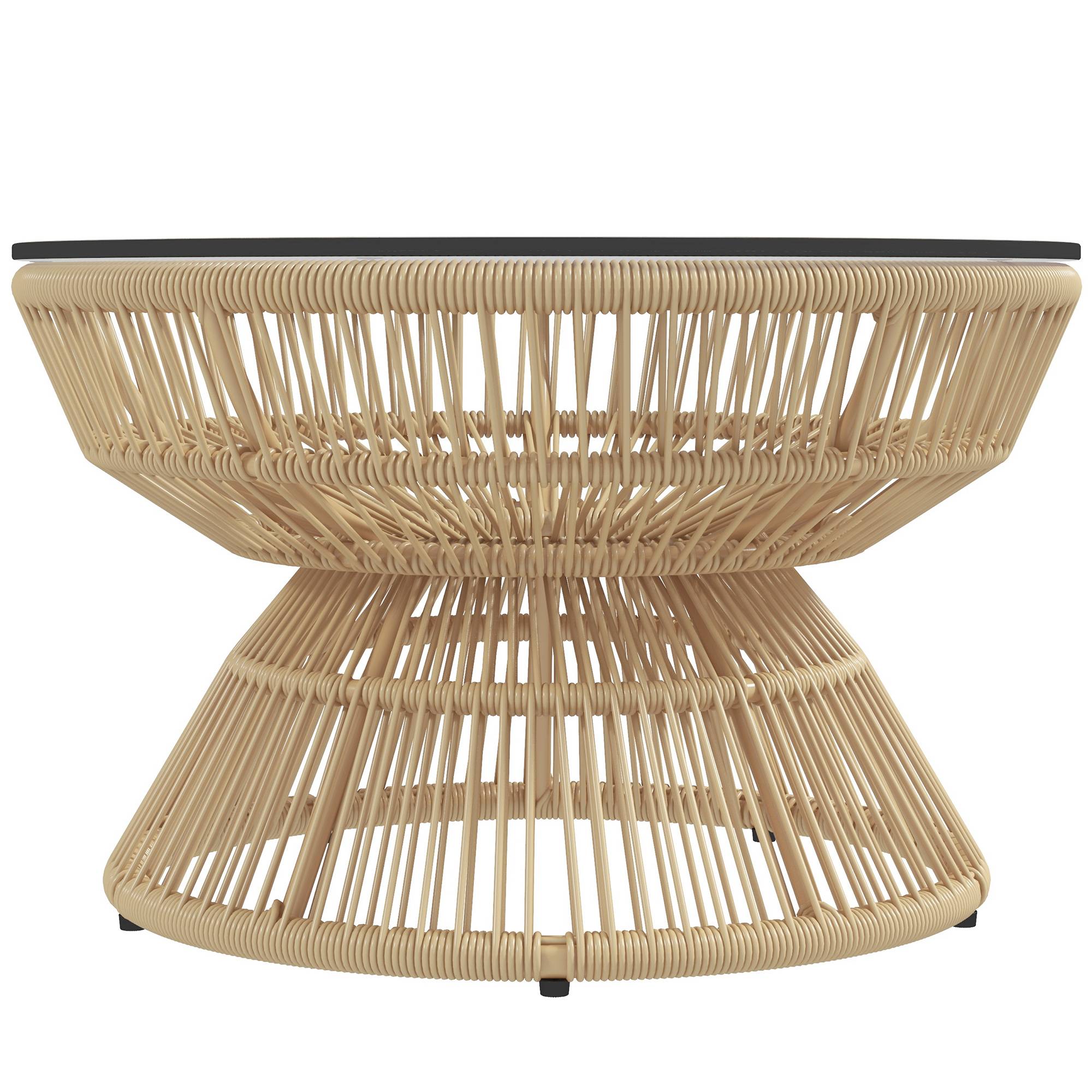 Table basse de jardin résine tressée et verre trempé 60 x 60 x 37 cm - PANGIVO - Image 2